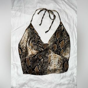 Snake skin tie up cropped halter top